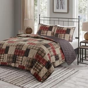 Madison Park Reversible Quilt Cabin Lifestyle Plaid Design – All Season, Breathable Coverlet Bedspread Bedding Set, Matching Shams, Full/Queen(90″x90″), Red 6 Piece(Timber Red/Black 3 Piece)