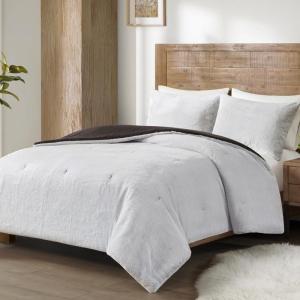 Madison Park Shaggy Faux Fur Comforter to Soft Mink Reverse, Reversible, All Season, Premium Fuzzy Cover, Down Alternative Blanket, Luxurious Bedding, Matching Shams, Sawyer Full/Queen Ivory/Black(Ivory/Black)