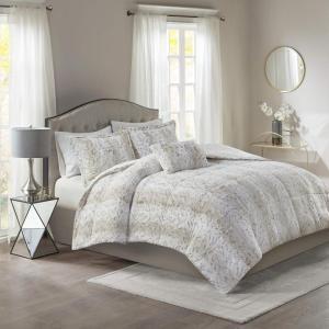 Madison Park Zuri Soft Plush Comforter Set, Faux Fur Animal Stripes Design, Faux Mink On The Reverse, Modern All Season Bedding Set with Matching Sham, King, Snow Leopard 4 Piece(Snow Leopard)