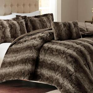 Madison Park Zuri Soft Plush Comforter Set, Faux Fur Animal Stripes Design, Faux Mink On The Reverse, Modern All Season Bedding Set with Matching Sham, King, Snow Leopard 4 Piece(Chocolate)
