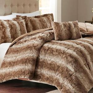 Madison Park Zuri Soft Plush Comforter Set, Faux Fur Animal Stripes Design, Faux Mink On The Reverse, Modern All Season Bedding Set with Matching Sham, King, Snow Leopard 4 Piece(Tan)
