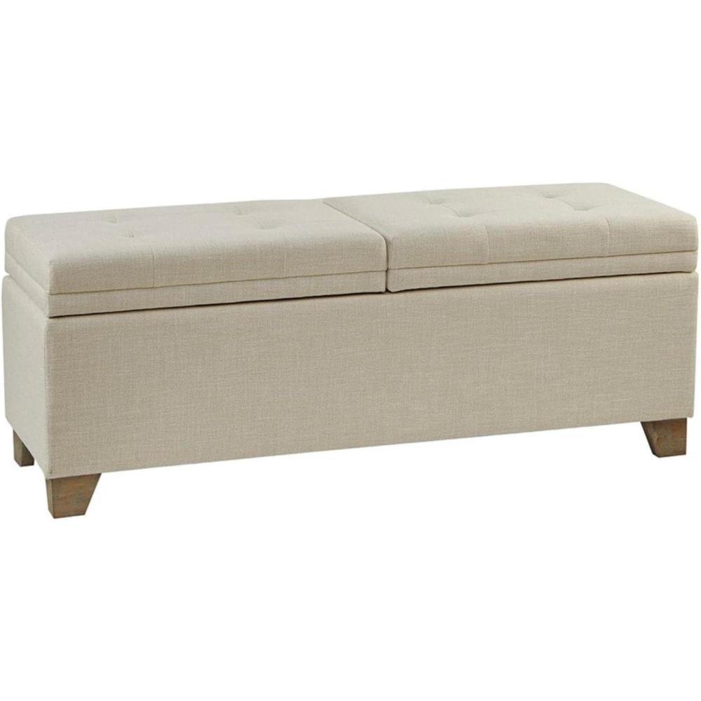 imageMadison Park Ashcroft Storage Ottoman Solid Wood Polyester Fabric Toy Storage Bench Natural Modern Style Ottoman with Storage 1 Piece Lift Top Storage SeatNatural