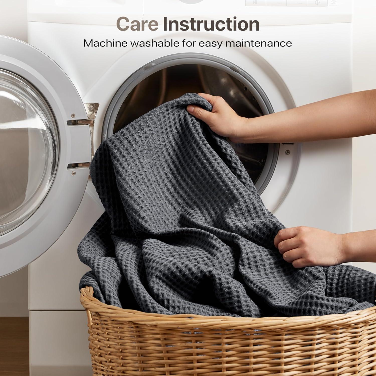 imageMadison Park 100 Cotton Blanket Trendy Woven Waffle Weave Design All Season Lightweight Breathable Soft and Cozy Casual Summer Cover for Bed Couch and Sofa FullQueen90 in x 90 in IvoryDark Grey
