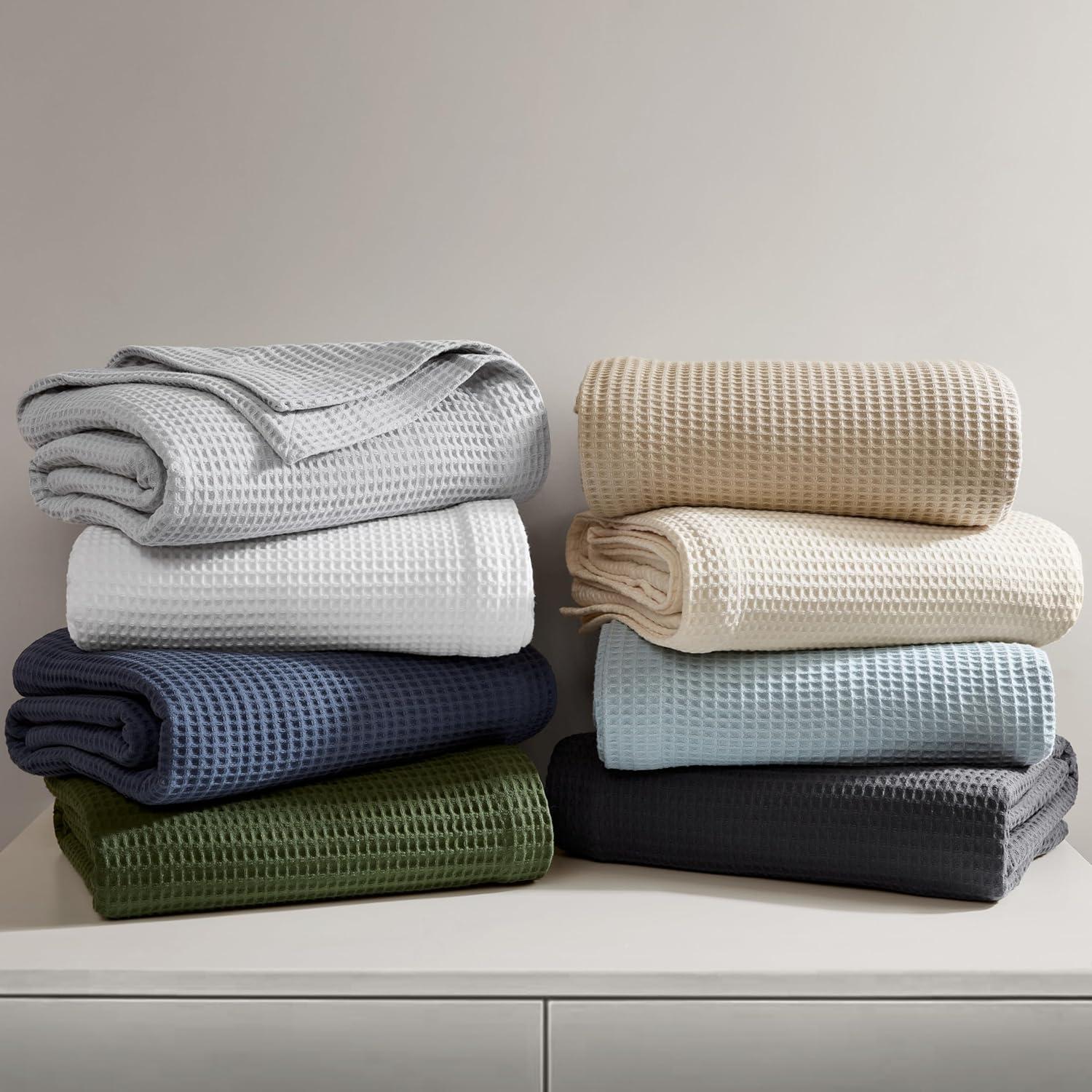 imageMadison Park 100 Cotton Blanket Trendy Woven Waffle Weave Design All Season Lightweight Breathable Soft and Cozy Casual Summer Cover for Bed Couch and Sofa FullQueen90 in x 90 in IvoryKhaki