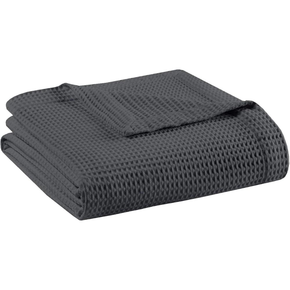 imageMadison Park 100 Cotton Blanket Trendy Woven Waffle Weave Design All Season Lightweight Breathable Soft and Cozy Casual Summer Cover for Bed Couch and Sofa FullQueen90 in x 90 in IvoryDark Grey