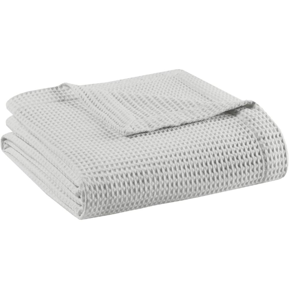 imageMadison Park 100 Cotton Blanket Trendy Woven Waffle Weave Design All Season Lightweight Breathable Soft and Cozy Casual Summer Cover for Bed Couch and Sofa FullQueen90 in x 90 in IvoryGrey