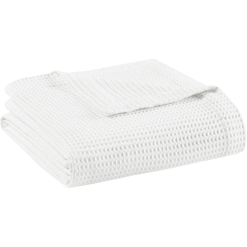 imageMadison Park 100 Cotton Blanket Trendy Woven Waffle Weave Design All Season Lightweight Breathable Soft and Cozy Casual Summer Cover for Bed Couch and Sofa FullQueen90 in x 90 in IvoryWhite