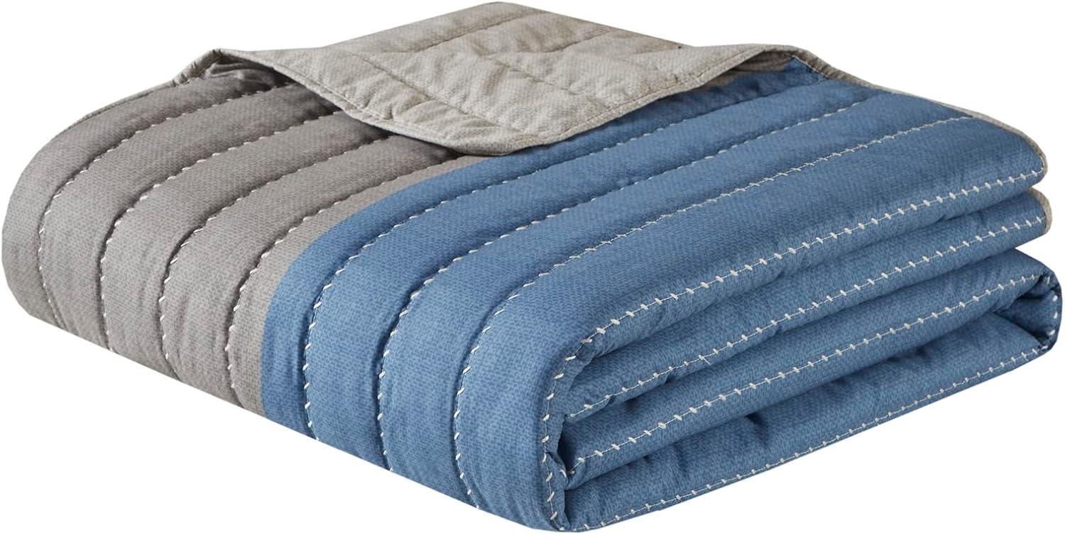 imageMadison Park Blake Quilt Set 2 Tone Color Block Design Classic Channel Quilting Farmhouse Coverlet All Season Breathable Lightweight Cover Cozy Summer Blanket FullQueen TaupeBlue 3 PieceTaupeBlue