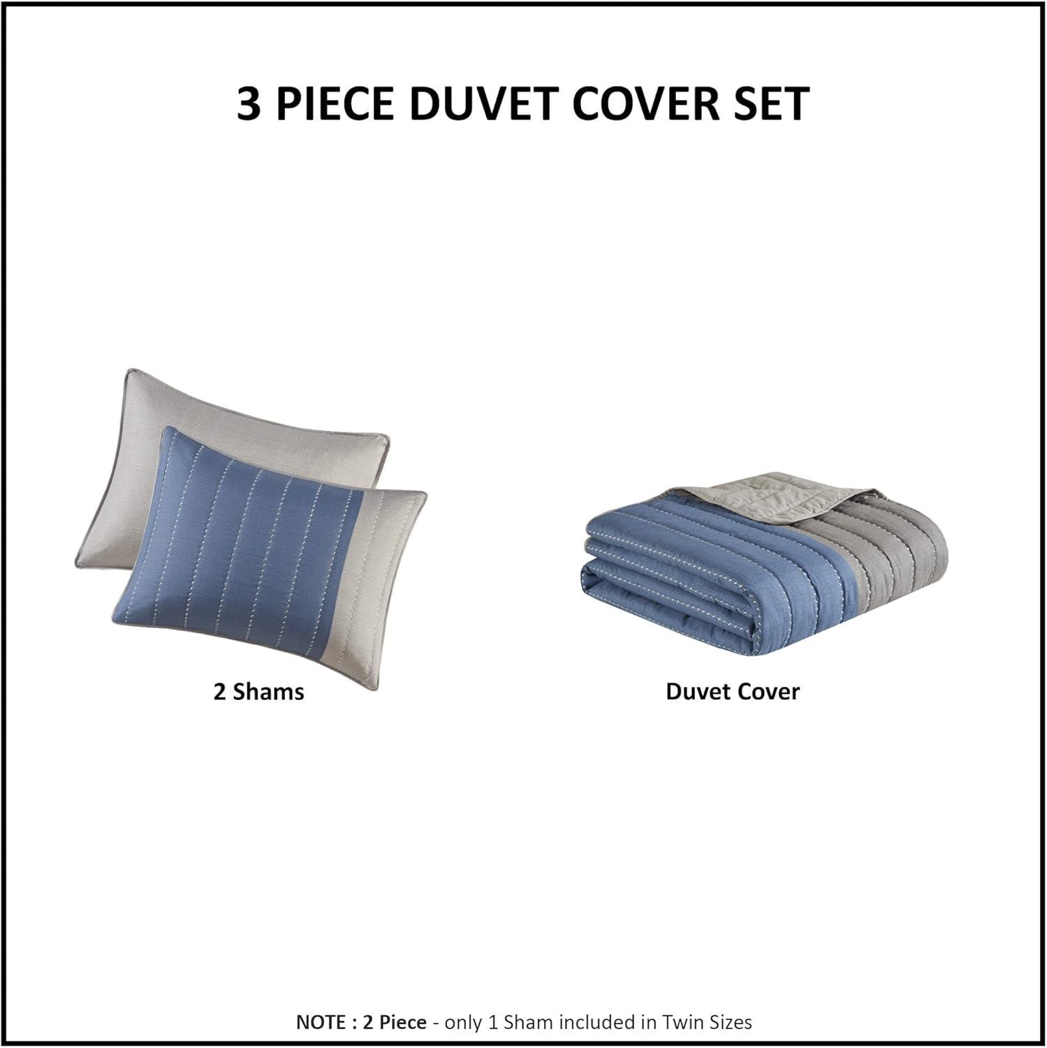 imageMadison Park Blake Quilt Set 2 Tone Color Block Design Classic Channel Quilting Farmhouse Coverlet All Season Breathable Lightweight Cover Cozy Summer Blanket FullQueen TaupeBlue 3 PieceTaupeBlue