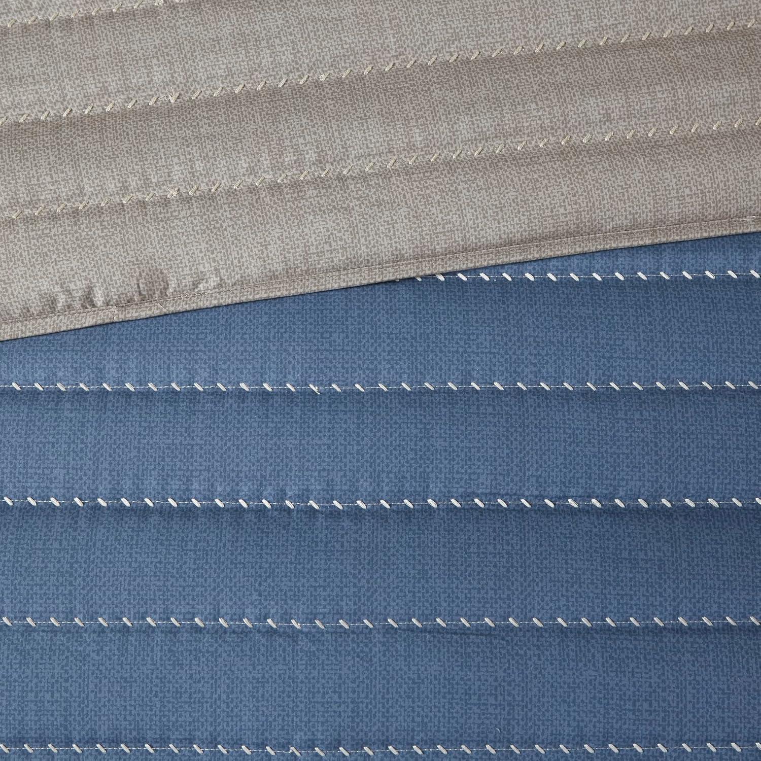 imageMadison Park Blake Quilt Set 2 Tone Color Block Design Classic Channel Quilting Farmhouse Coverlet All Season Breathable Lightweight Cover Cozy Summer Blanket FullQueen TaupeBlue 3 PieceTaupeBlue