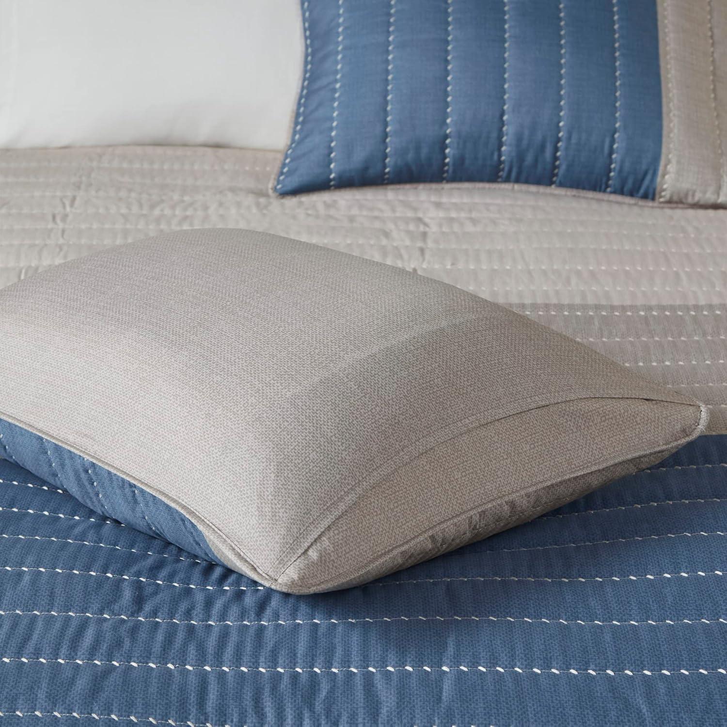 imageMadison Park Blake Quilt Set 2 Tone Color Block Design Classic Channel Quilting Farmhouse Coverlet All Season Breathable Lightweight Cover Cozy Summer Blanket FullQueen TaupeBlue 3 PieceTaupeBlue