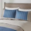 Madison Park Blake Quilt Set – 2 Tone Color Block Design, Classic Channel Quilting, Farmhouse Coverlet, All Season Breathable, Lightweight Cover, Cozy Summer Blanket, Full/Queen Taupe/Blue 3 Piece(Taupe/Blue)