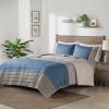 Madison Park Blake Quilt Set – 2 Tone Color Block Design, Classic Channel Quilting, Farmhouse Coverlet, All Season Breathable, Lightweight Cover, Cozy Summer Blanket, Full/Queen Taupe/Blue 3 Piece(Taupe/Blue)