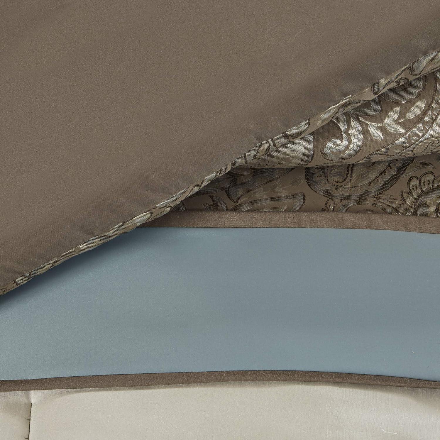 imageMadison Park Comforter Faux SilkTraditional Luxurious Jacquard Design All Season Set Matching Bed Skirt Decorative Pillows Queen90quotx90quot Navy 7 PieceCaroline BlueBrown