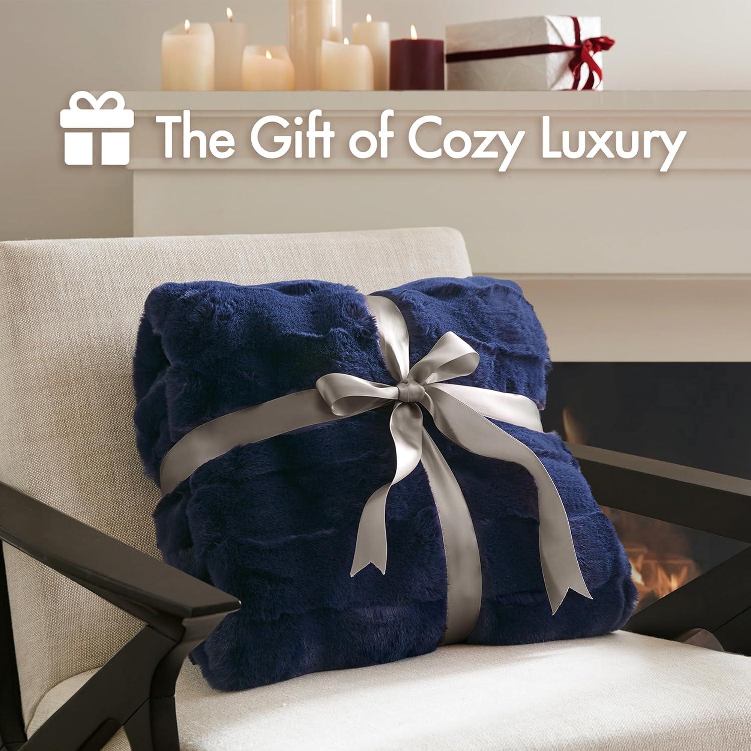 imageMadison Park Luxuriously Cozy Soft Long Faux Fur Basketweave Blanket Reversible Soft ampamp Snuggly Velvet Throw Lightweight Breathable All Season Trendy Room Dcor 50x60 TanNavy