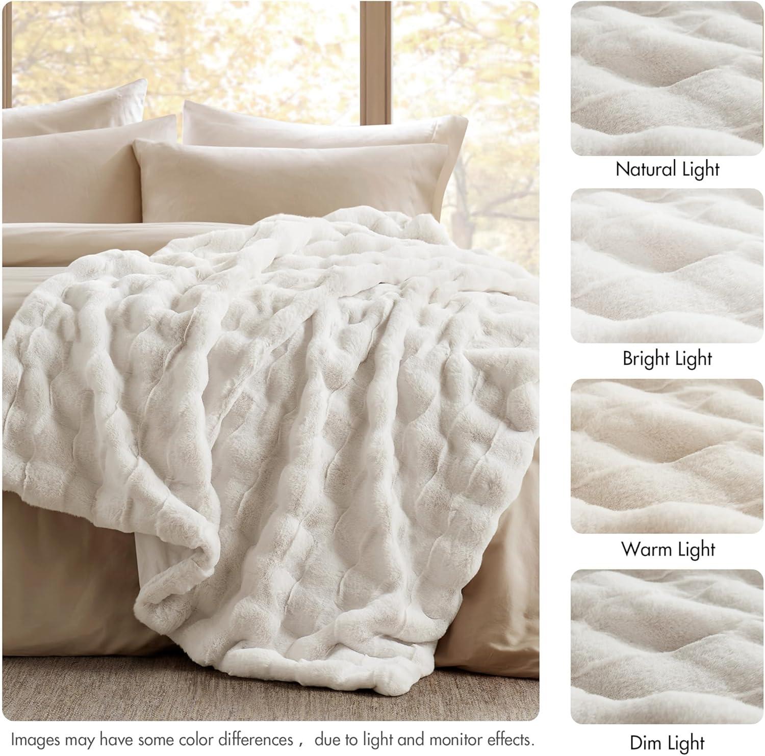 imageMadison Park Luxuriously Cozy Soft Long Faux Fur Basketweave Blanket Reversible Soft ampamp Snuggly Velvet Throw Lightweight Breathable All Season Trendy Room Dcor 50x60 TanIvory