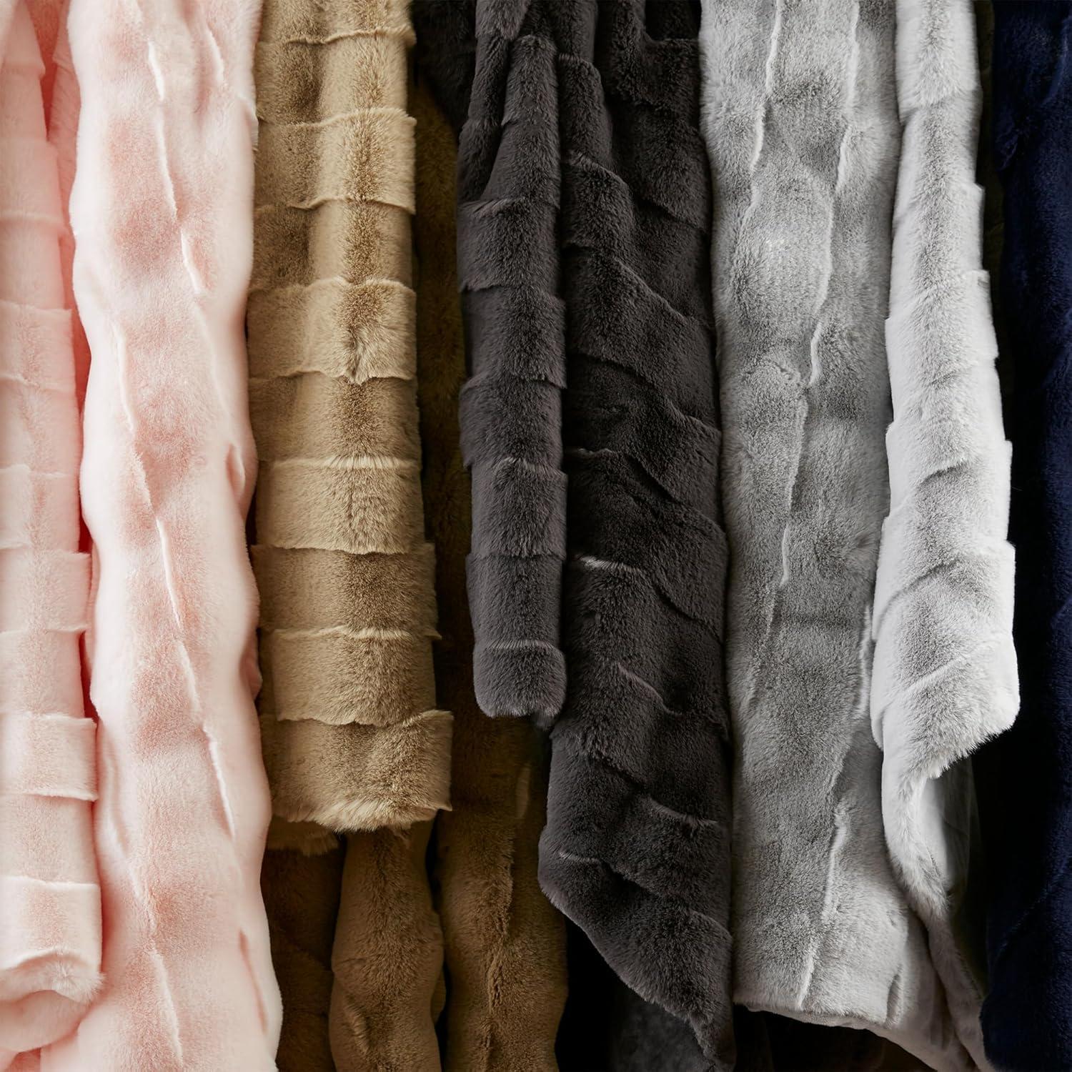 imageMadison Park Luxuriously Cozy Soft Long Faux Fur Basketweave Blanket Reversible Soft ampamp Snuggly Velvet Throw Lightweight Breathable All Season Trendy Room Dcor 50x60 TanNavy