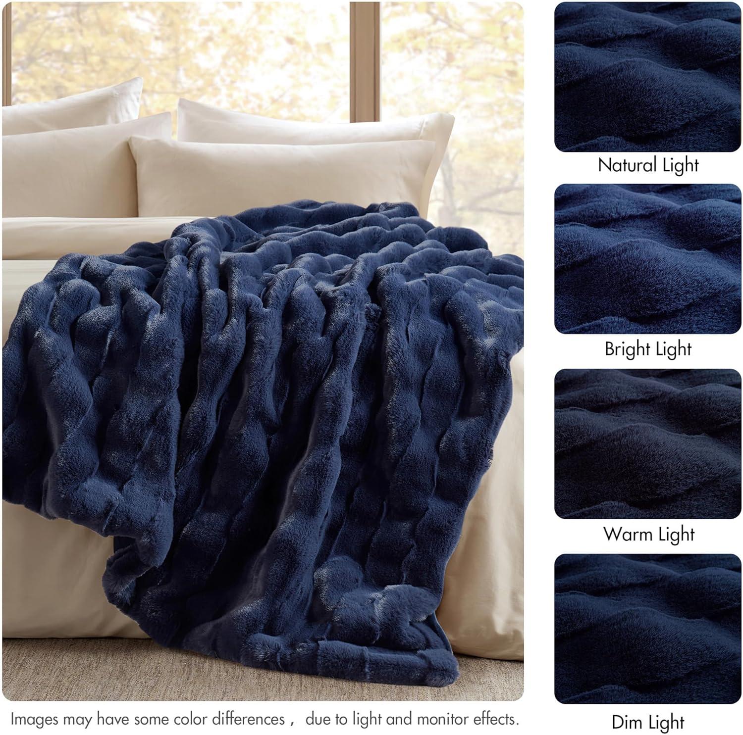 imageMadison Park Luxuriously Cozy Soft Long Faux Fur Basketweave Blanket Reversible Soft ampamp Snuggly Velvet Throw Lightweight Breathable All Season Trendy Room Dcor 50x60 TanNavy