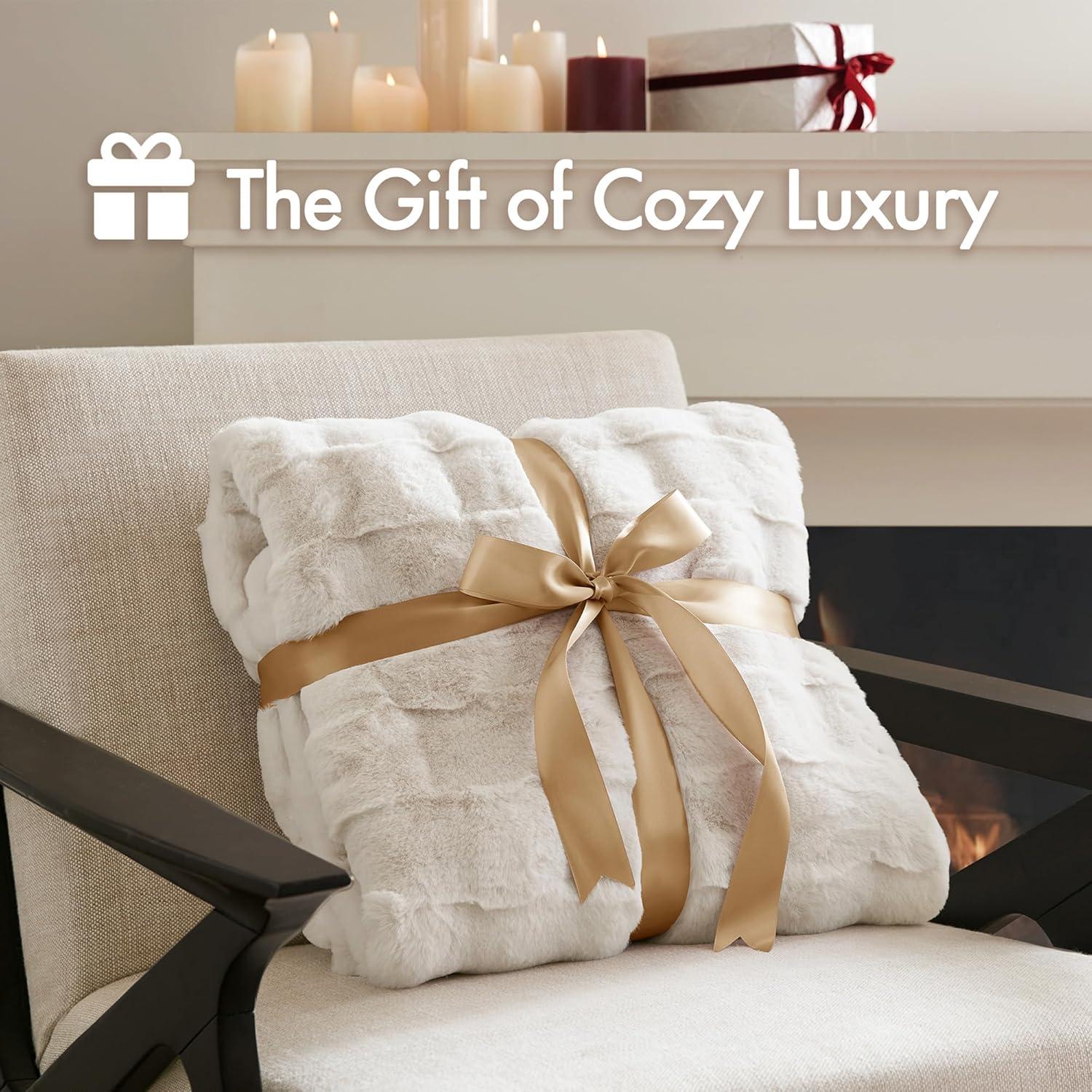imageMadison Park Luxuriously Cozy Soft Long Faux Fur Basketweave Blanket Reversible Soft ampamp Snuggly Velvet Throw Lightweight Breathable All Season Trendy Room Dcor 50x60 TanIvory