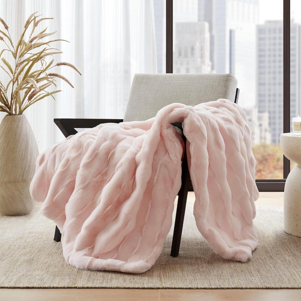 imageMadison Park Luxuriously Cozy Soft Long Faux Fur Basketweave Blanket Reversible Soft ampamp Snuggly Velvet Throw Lightweight Breathable All Season Trendy Room Dcor 50x60 TanPink