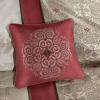 Madison Park Comforter Faux Silk-Traditional Luxurious Jacquard Design All Season Set, Matching Bed Skirt, Decorative Pillows, Queen(90″x90″), Navy 7 Piece(Donovan  Red)