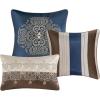 Madison Park Comforter Faux Silk-Traditional Luxurious Jacquard Design All Season Set, Matching Bed Skirt, Decorative Pillows, Queen(90″x90″), Navy 7 Piece(Donovan  Navy)