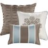 Madison Park Comforter Faux Silk-Traditional Luxurious Jacquard Design All Season Set, Matching Bed Skirt, Decorative Pillows, Queen(90″x90″), Navy 7 Piece(Caroline  Blue/Brown)
