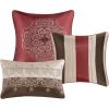 Madison Park Comforter Faux Silk-Traditional Luxurious Jacquard Design All Season Set, Matching Bed Skirt, Decorative Pillows, Queen(90″x90″), Navy 7 Piece(Donovan  Red)