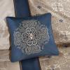 Madison Park Comforter Faux Silk-Traditional Luxurious Jacquard Design All Season Set, Matching Bed Skirt, Decorative Pillows, Queen(90″x90″), Navy 7 Piece(Donovan  Navy)
