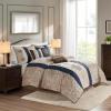 Madison Park Comforter Faux Silk-Traditional Luxurious Jacquard Design All Season Set, Matching Bed Skirt, Decorative Pillows, Queen(90″x90″), Navy 7 Piece(Donovan  Navy)
