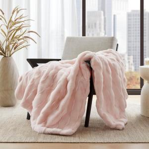 Madison Park Luxuriously Cozy Soft Long Faux Fur Basketweave Blanket, Reversible Soft & Snuggly Velvet Throw, Lightweight, Breathable, All Season, Trendy Room Décor, 50×60, Tan(Pink)