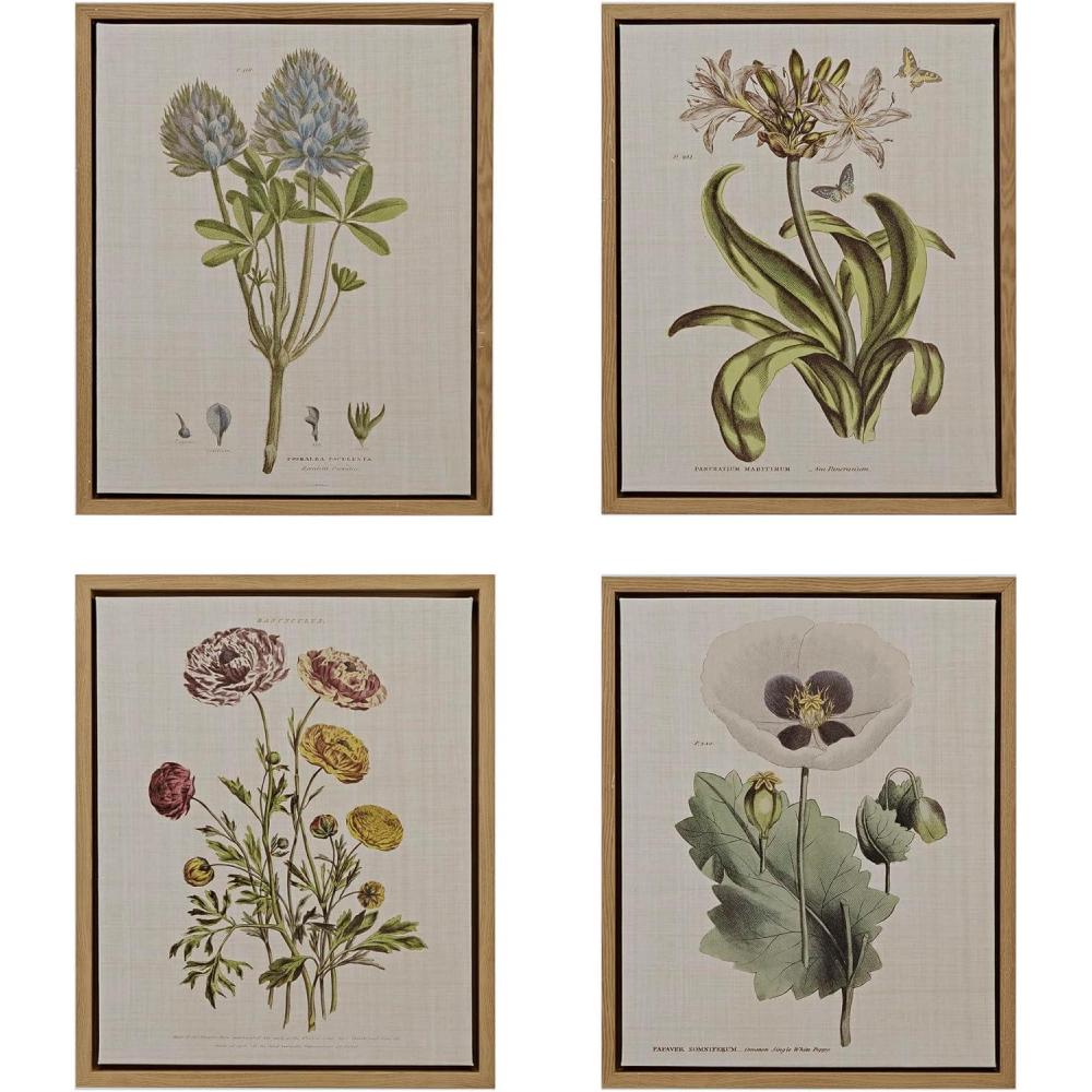 imageMadison Park Botanical Wall Art Living Room Decor Vintage Floral Linen Canvas Framed Wall Art Farmhouse Lifestyle Home Office Wall Decor Ready to Hang Painting for Bedroom Herbal Green 4 Piece