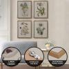 Madison Park Botanical Wall Art Living Room Decor – Vintage Floral Linen Canvas Framed Wall Art Farmhouse Lifestyle Home Office Wall Decor, Ready to Hang Painting for Bedroom, Herbal, Green 4 Piece