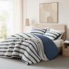 Madison Park Essentials Striped Comforter Set Queen Size, Yarn-Dyed Reversible Comforter with Minimalist Stripes, Crinkled Texture Bedding Set for All-Season Lightweight Warmth, Merritt Taupe(Blue)