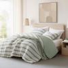 Madison Park Essentials Striped Comforter Set Queen Size, Yarn-Dyed Reversible Comforter with Minimalist Stripes, Crinkled Texture Bedding Set for All-Season Lightweight Warmth, Merritt Taupe(Sage Green)