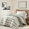 Madison Park Essentials Striped Comforter Set Queen Size, Yarn-Dyed Reversible Comforter with Minimalist Stripes, Crinkled Texture Bedding Set for All-Season Lightweight Warmth, Merritt Taupe(Sage Green)