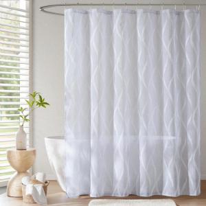 Madison Park Candice Sheer Shower Curtain, Lightweight Sheer Fabric with Geometric Pattern, Modern Bathroom Decor, Machine Washable, 72″x72″, White(Blue)