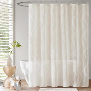 Madison Park Candice Sheer Shower Curtain, Lightweight Sheer Fabric with Geometric Pattern, Modern Bathroom Decor, Machine Washable, 72″x72″, White(Ivory)