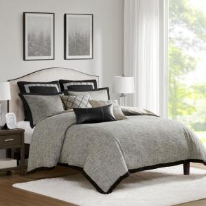 Madison Park Signature Luxury Comforter Set – All Season Bedding, Chenille Jacquard Comforter with Sham & Decorative Pillow, Queen 8 Piece(Gray)