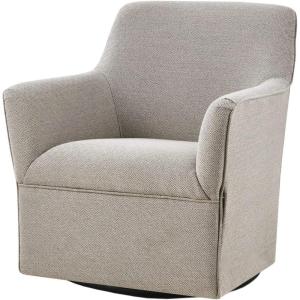 Madison Park Swivel Glider Chair For Living Room, High Back Bedroom Lounge, Foam Seat Cushion Upholstered, Nursery Furniture, Metal Base, Fully Assembled, Grey(Augustine)