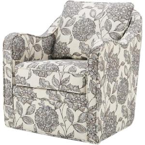 Madison Park Brianne Upholstered Swivel Curved Armchair 360 Degree Accent Chair with Metal Base Stand, Pillowback Support, Slub Weave, Wide Seat for Nursery or Living Room Fully Assembled, Multi(Brianne Multi)