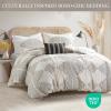 Madison Park Queen Duvet Cover Set, Boho Duvet Cover with Chenille Trims, All Seasons, Microfiber Bedding, Pillow & Shams, Ibiza, Black/Ivory 4 Piece(Black/Ivory)