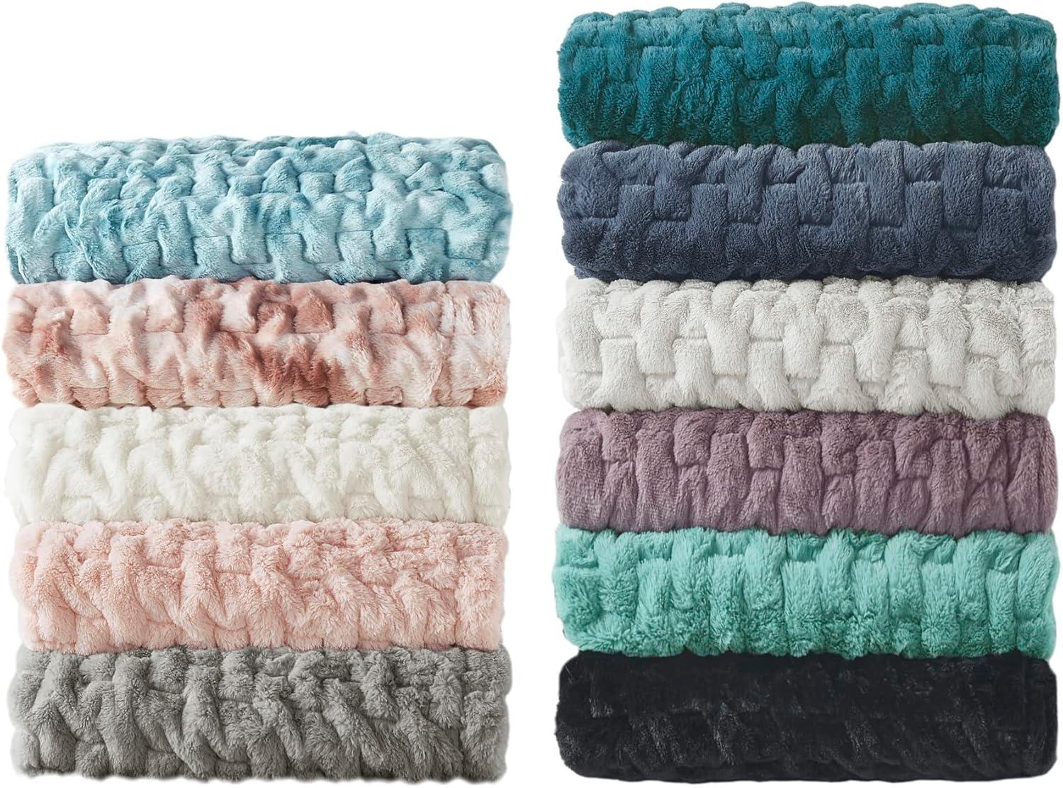 imageMadison Park Ruched Luxury Throw Premium Soft Cozy Brushed Long Faux Fur for Bed Couch or Sofa 50x60 PurpleAqua