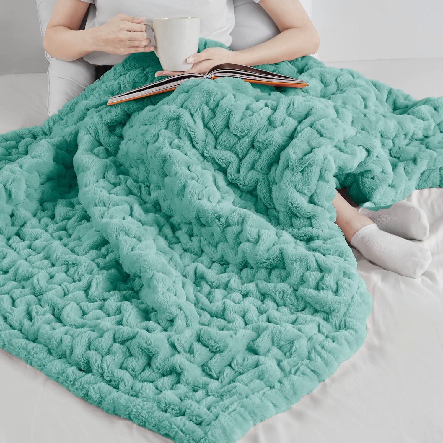 imageMadison Park Ruched Luxury Throw Premium Soft Cozy Brushed Long Faux Fur for Bed Couch or Sofa 50x60 PurpleAqua