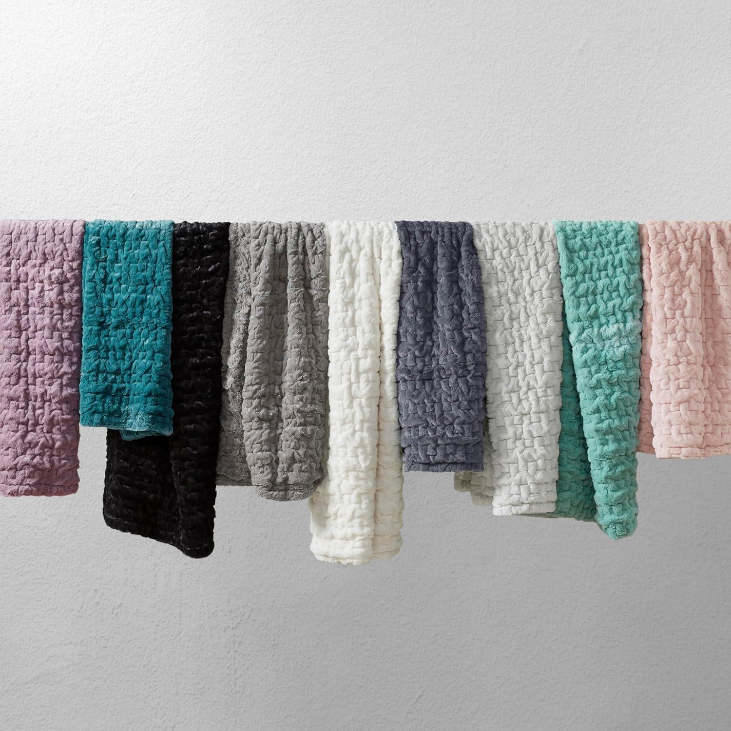 imageMadison Park Ruched Luxury Throw Premium Soft Cozy Brushed Long Faux Fur for Bed Couch or Sofa 50x60 PurpleAqua