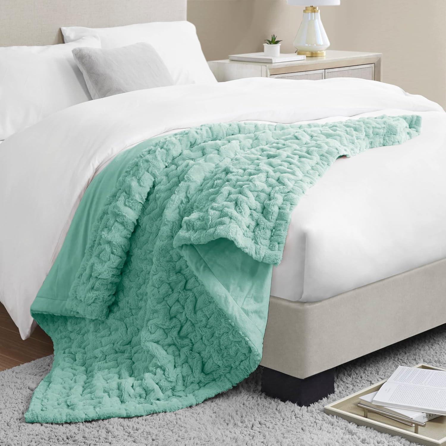 imageMadison Park Ruched Luxury Throw Premium Soft Cozy Brushed Long Faux Fur for Bed Couch or Sofa 50x60 PurpleAqua