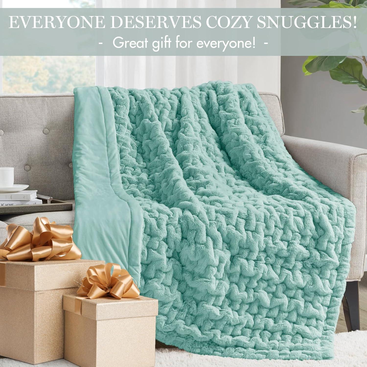 imageMadison Park Ruched Luxury Throw Premium Soft Cozy Brushed Long Faux Fur for Bed Couch or Sofa 50x60 PurpleAqua