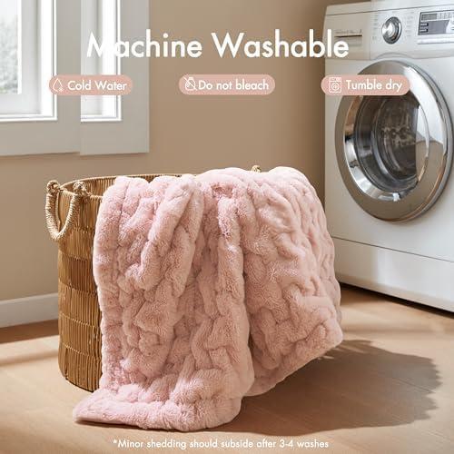 imageMadison Park Ruched Luxury Throw Premium Soft Cozy Brushed Long Faux Fur for Bed Couch or Sofa 50x60 PurpleBlush