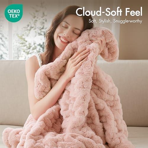 imageMadison Park Ruched Luxury Throw Premium Soft Cozy Brushed Long Faux Fur for Bed Couch or Sofa 50x60 PurpleBlush