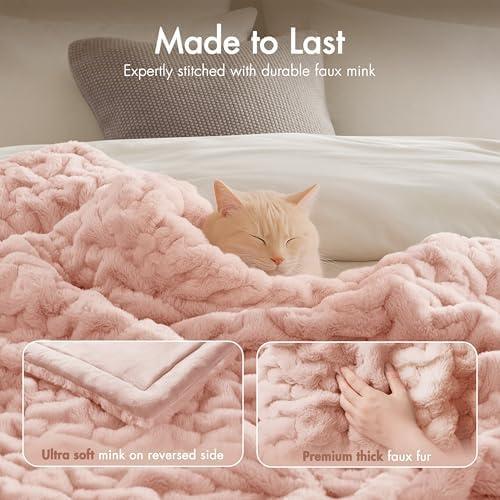 imageMadison Park Ruched Luxury Throw Premium Soft Cozy Brushed Long Faux Fur for Bed Couch or Sofa 50x60 PurpleBlush